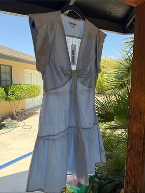 Steve Madden Pale Blue Tie-Front Tiered Mini Dress